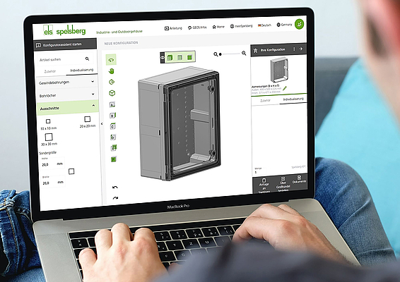 The innovative product configurator
from Spelsberg enables intuitive and
efficient planning of individual GEOS
enclosure solutions. Users are guided
step by step through the process and
can quickly implement even complex
configurations.
Photo: Günther Spelsberg GmbH & Co.
KG